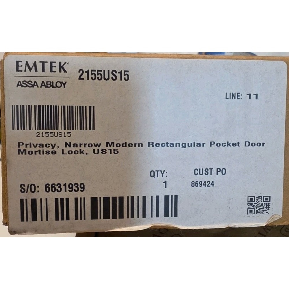 Emtek 2155US15 Narrow Modern Rectangular 7-1/4" Privacy Pocket Door 1 3/8" TD